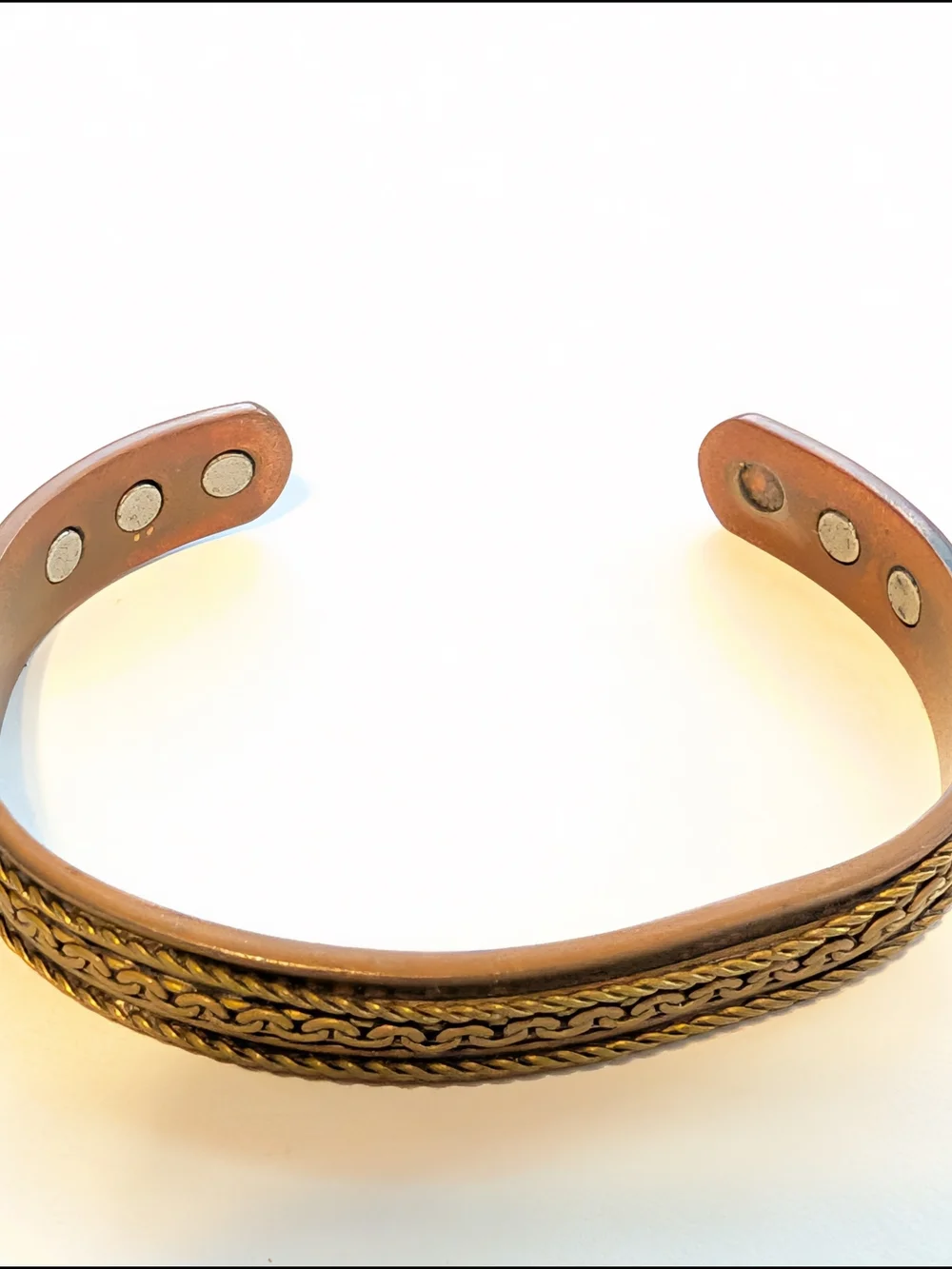 Copper Magnetic Cuff Bracelet with Braided Accent - Brown